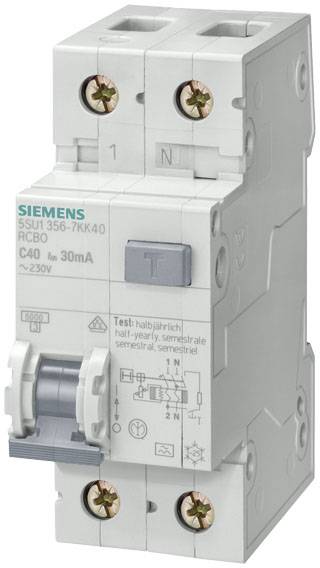 Siemens Schutzschalter C40, 30mA, 230V. Dient zur Absicherung elektrischer Stromkreise in Gebäuden.
