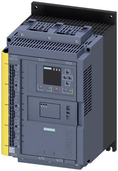 Ein elektrischer Antrieb von Siemens, vertikal montiert, mit Bedienelementen auf der Vorderseite und Lüftungsschlitzen oben.