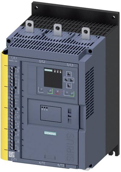 Ein Siemens Sirius Schütz, ein elektrisches Gerät zur Steuerung von Stromkreisen, mit digitalem Display und mehreren Anschlussklemmen.