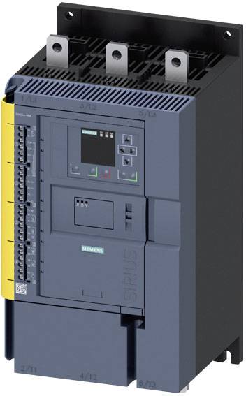 Ein Siemens-Schaltgerät in einem Metallgehäuse mit mehreren Anschlüssen und einem digitalen Display zur Steuerung von Industrieanlagen.