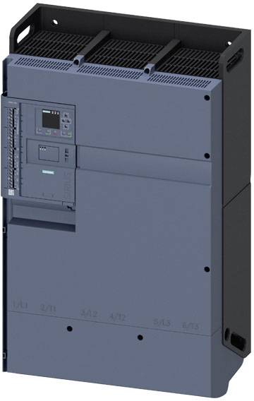 Ein elektrisches Schaltschrank-Gehäuse, rechteckig, dunkelgrau, mit Lüftungsschlitzen oben und mehreren Bedienfeldern vorne.