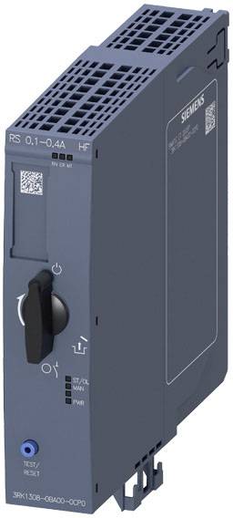 Elektronisches Gerät in einem blauen Gehäuse mit Steuertaste und QR-Code. Markiert mit 'RS 0,1-0,4A' und Herstellerlogo oben.