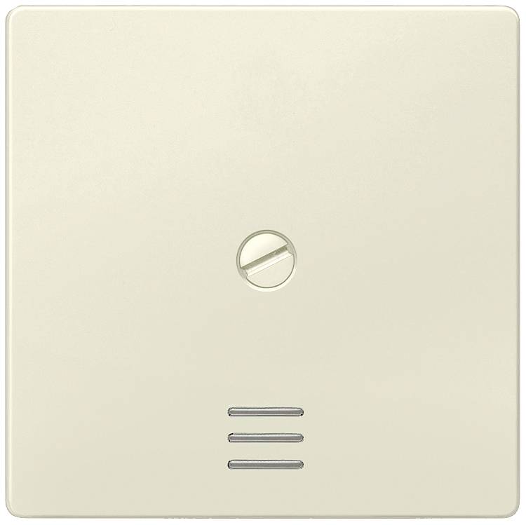 Lichtschalter in Beige mit zentraler Schraube und drei horizontalen Linien unten.