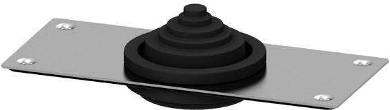 Eine schwarze Gummidichtung auf einer rechteckigen Metallplatte mit vier Schraubenlöchern, verwendet zur Abdichtung in verschiedenen Anwendungen.
