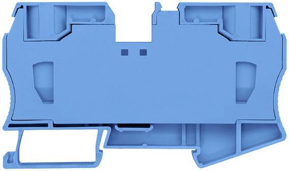 Ein blauer Halter für eine DIN-Schiene, hauptsächlich für die Montage von elektrischen Komponenten in Schalttafeln verwendet.