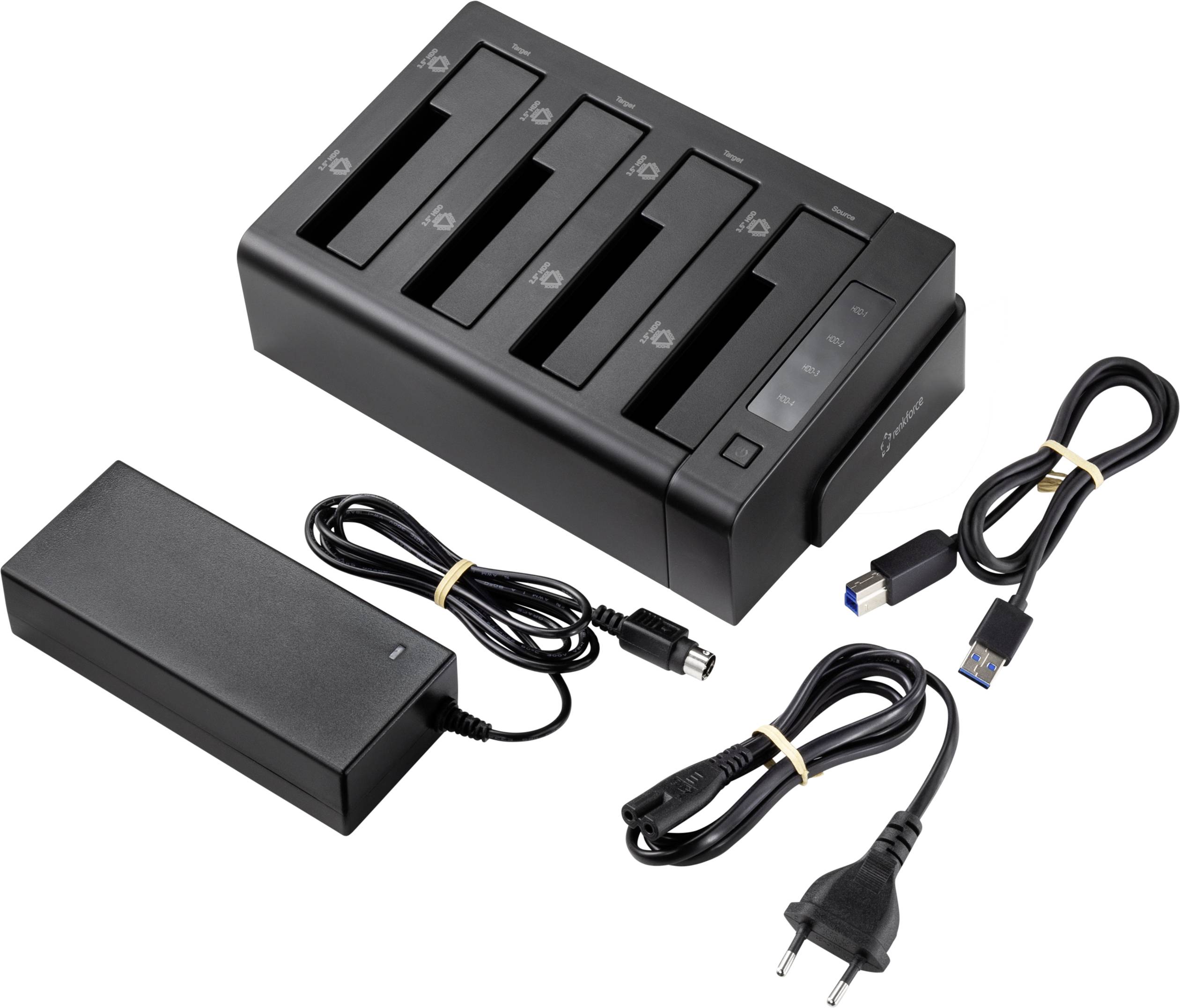 Renkforce USB 3.2 Gen 1 SATA 6 Gb/s 4 Port Festplatten-Kopierstation 2.5 Zoll, 3.5 Zoll mit Clone-F