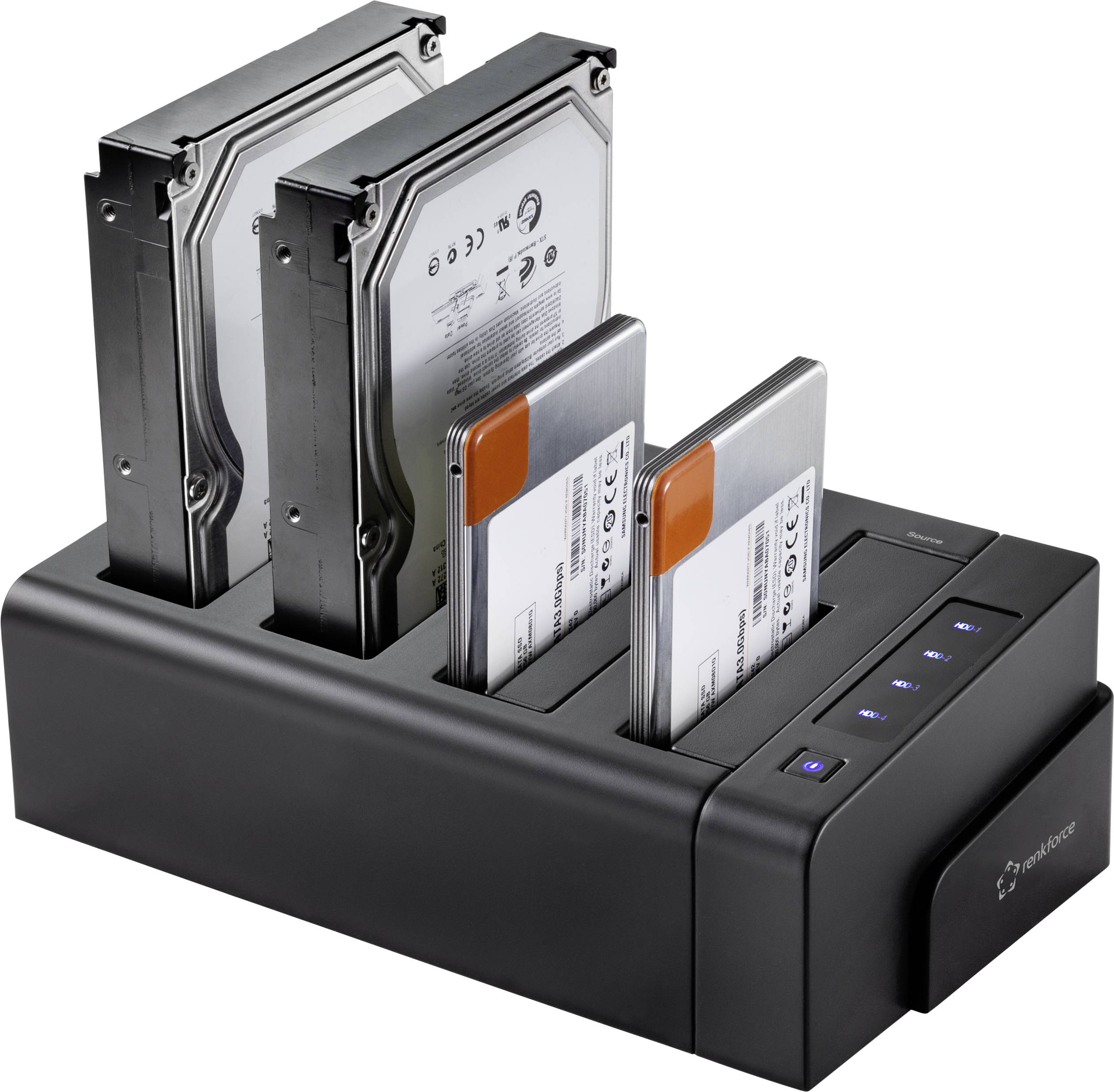 Renkforce USB 3.2 Gen 1 SATA 6 Gb/s 4 Port Festplatten-Kopierstation 2.5 Zoll, 3.5 Zoll mit Clone-F
