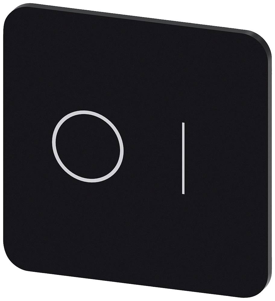 Schwarzer Lichtschalter mit weißem Ein/Aus-Symbol: 'O/I'. Rechteckige Form mit abgerundeten Ecken.