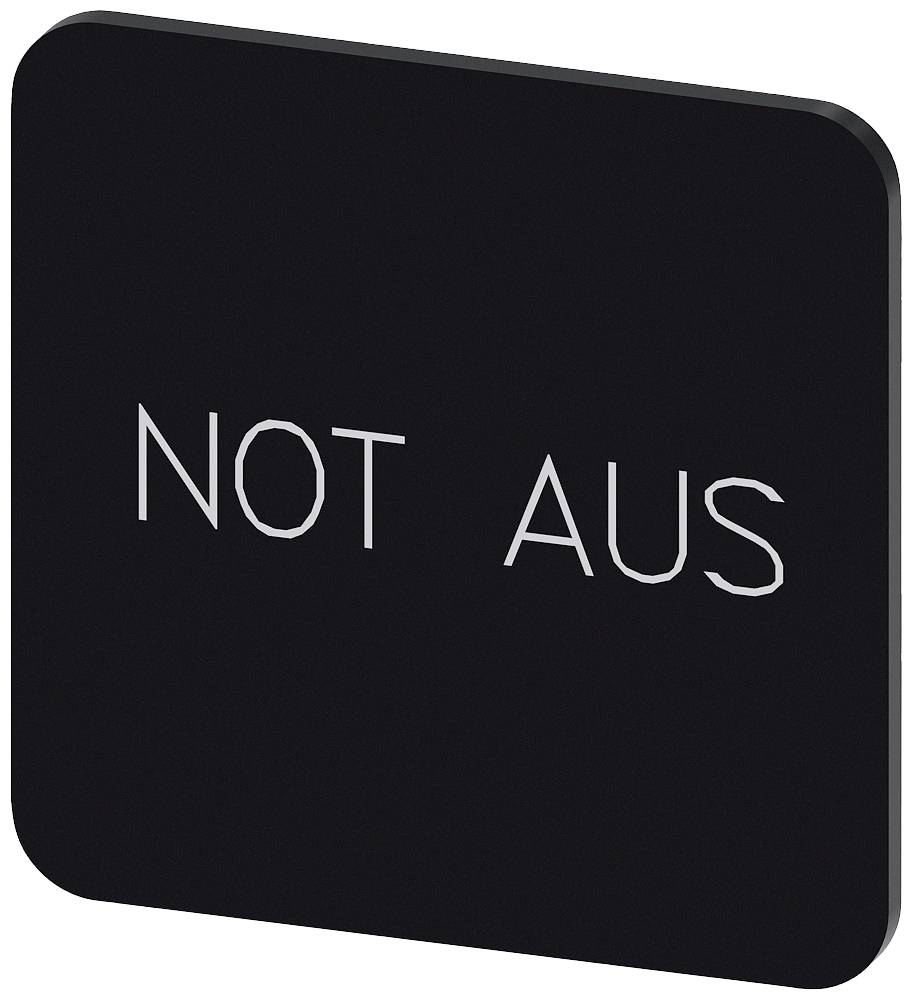 Ein schwarzes Schild mit der weißen Aufschrift 'NOT AUS', was auf einen Notausstopp hinweist.