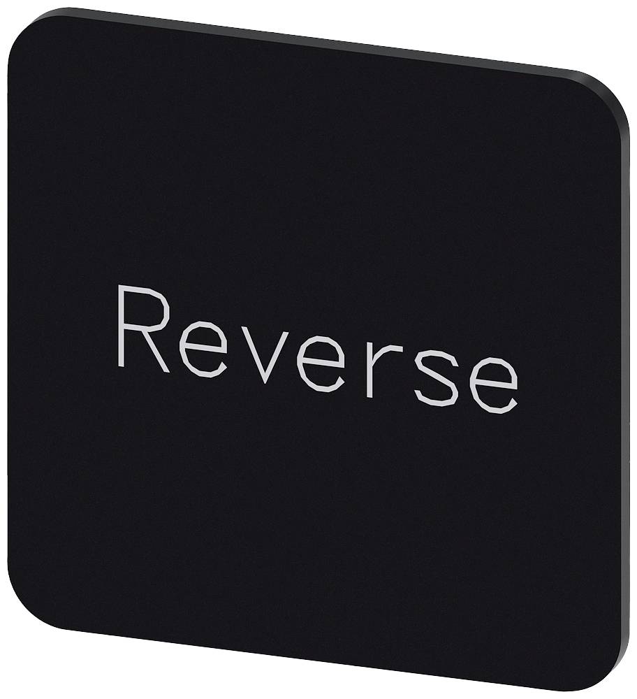 Ein schwarzes quadratisches Schild mit abgerundeten Ecken zeigt das Wort 'Reverse' in weißer Schrift.