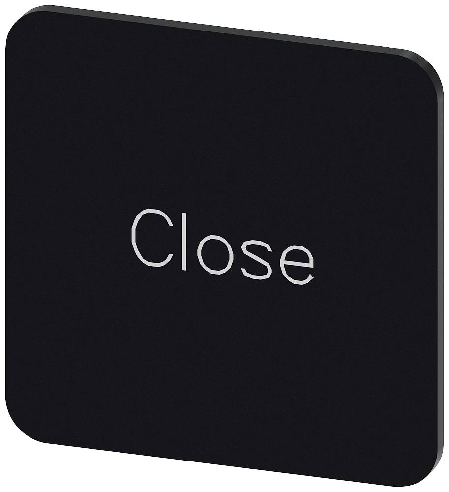 Schwarzer quadratischer Button mit weißem Text 'Close'.