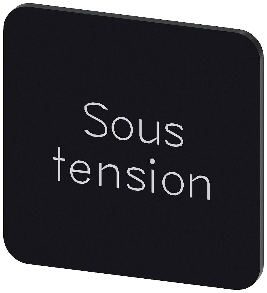 Schwarzes Schild mit weißem Text 'Sous tension', was auf französisch 'unter Spannung' bedeutet.