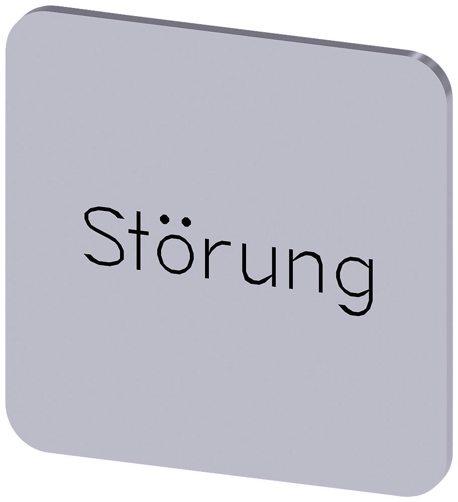 Ein graues quadratisches Schild mit der schwarzen Aufschrift 'Störung'.