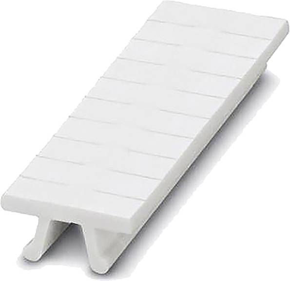 Ein weißer, keilförmiger Türstopper aus Kunststoff mit horizontalen Rillen zur Verhinderung des Rutschens auf glatten Oberflächen.