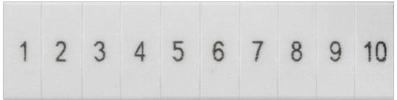 Schieblehre mit Zahlen von 1 bis 10, nummerische Darstellung auf linearem, weißem Hintergrund.