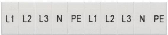 Mehrere weiße Kacheln in einer Reihe, die mit Buchstaben und Zahlen beschriftet sind: 'L1', 'L2', 'L3', 'N', 'PE'.