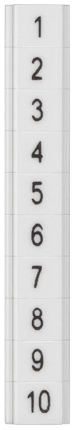 Plastikteil mit den Zahlen 1 bis 10 in schwarzer Schrift in zwei Spalten auf weißem Hintergrund.