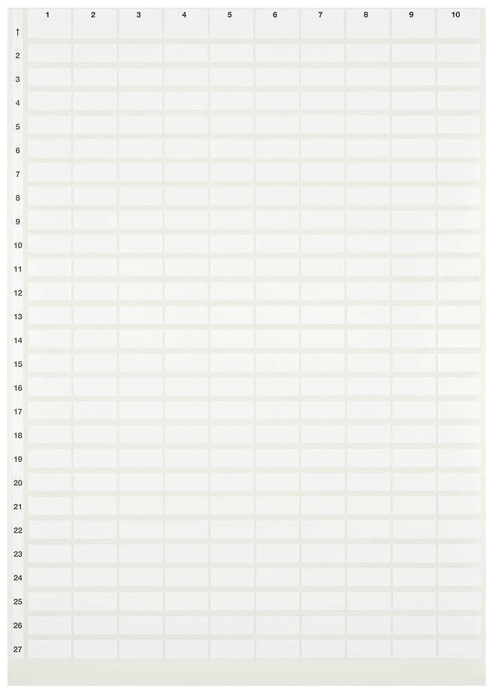 Leeres Gitternetz auf weißem Hintergrund, nummeriert von 1 bis 10 oben und 1 bis 27 links. Geeignet für Diagrammerstellungen oder Notizen.