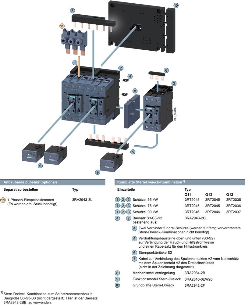 Siemens 3RA2445-8XE32-1NB3 Stern-Dreieck-Kombination 110 kW 690 V/AC mit Varistor 1 St.