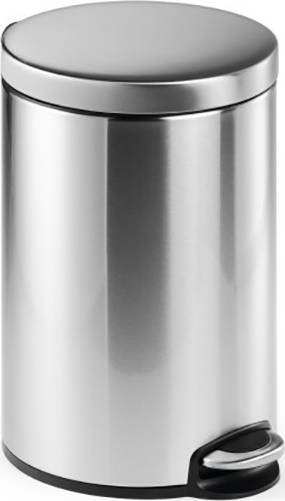 Silberner Mülleimer mit Pedal zum Öffnen des Deckels.