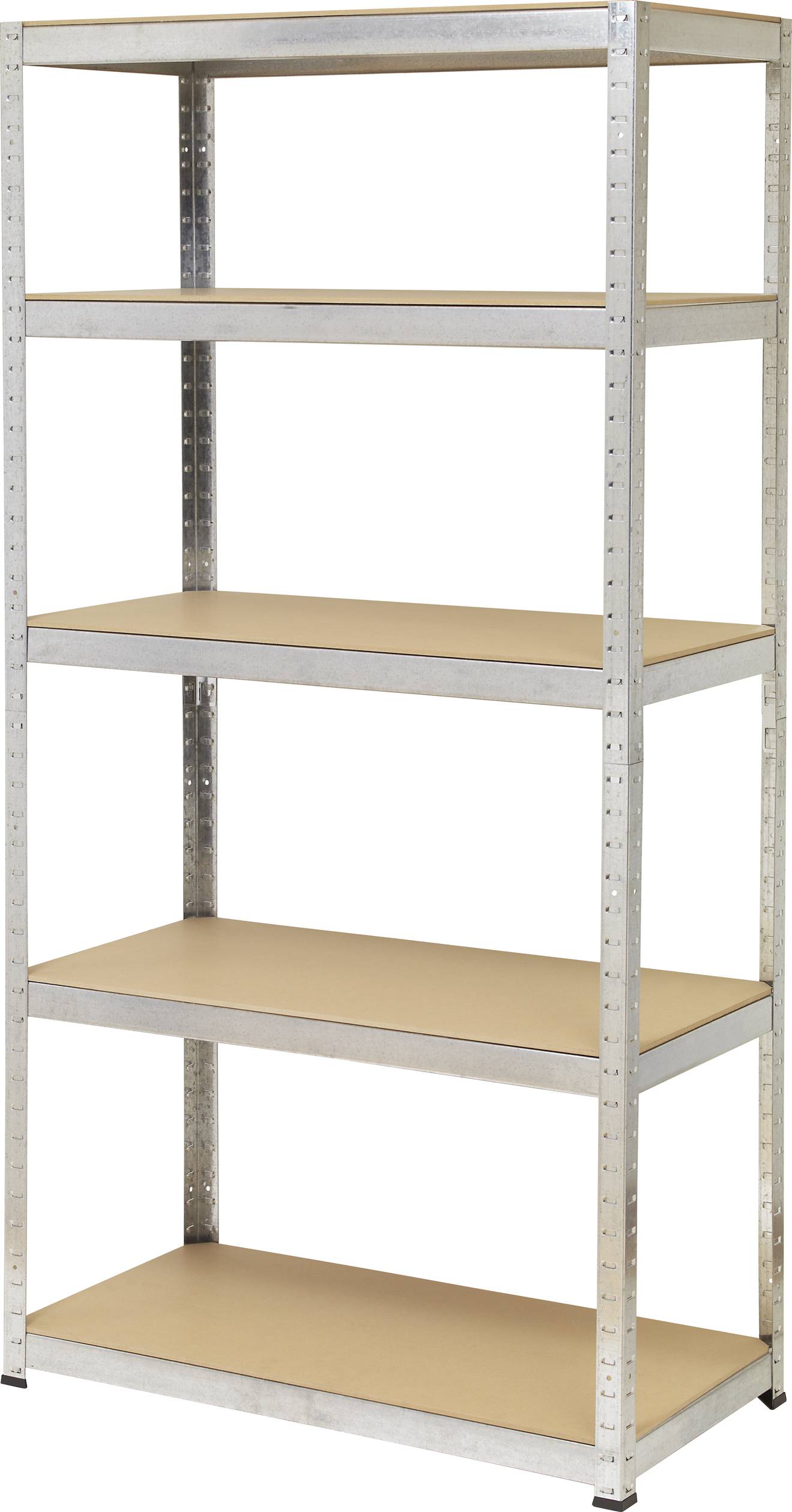 Ein hohes, leeres Metallregal mit fünf Ebenen, ideal für Lagerung oder Organisation von Gegenständen in einem Büro oder Lagerraum.