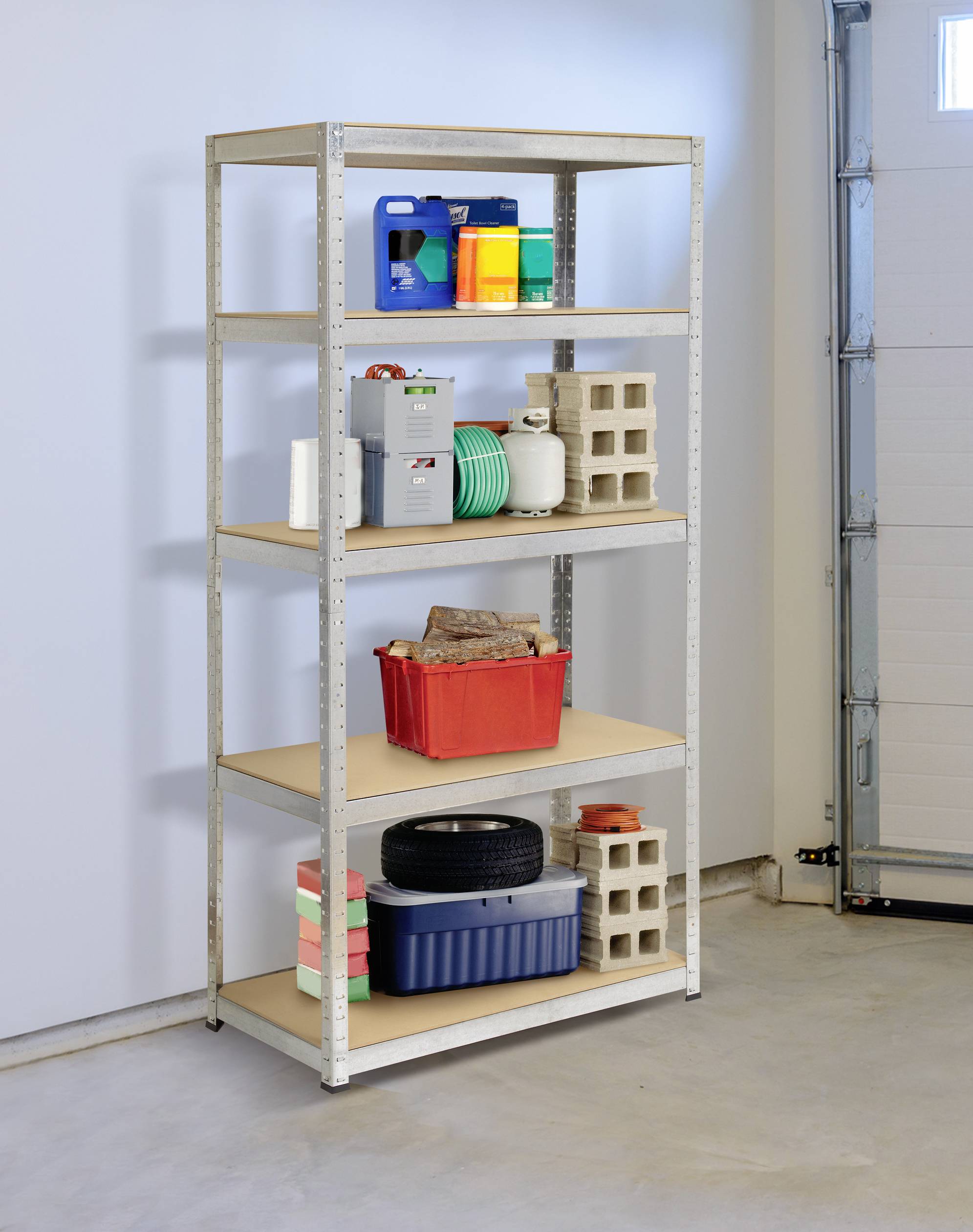 TOOLCRAFT 2265279 Schwerlastregal 265kg (B x H x T) 900 x 1800 x 450mm Metall, MDF matt Verzinkt, Silber Holzboden