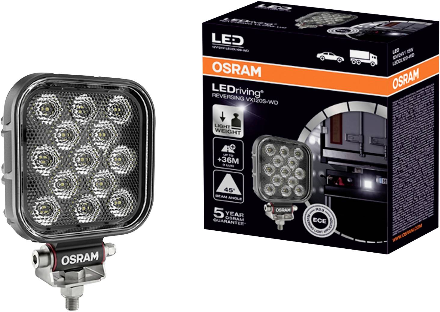 Osram Automotive Rückfahrscheinwerfer 12 V, 24 V LEDriving Reversing VX 120S-WD, quadratischer LED