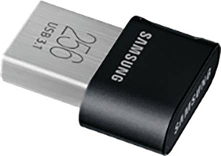 USB-Stick mit schwarzem Gehäuse und silbernem Anschluss 'USB 3.1'. Kapazität von 256 GB. Markierung 'Samsung'.