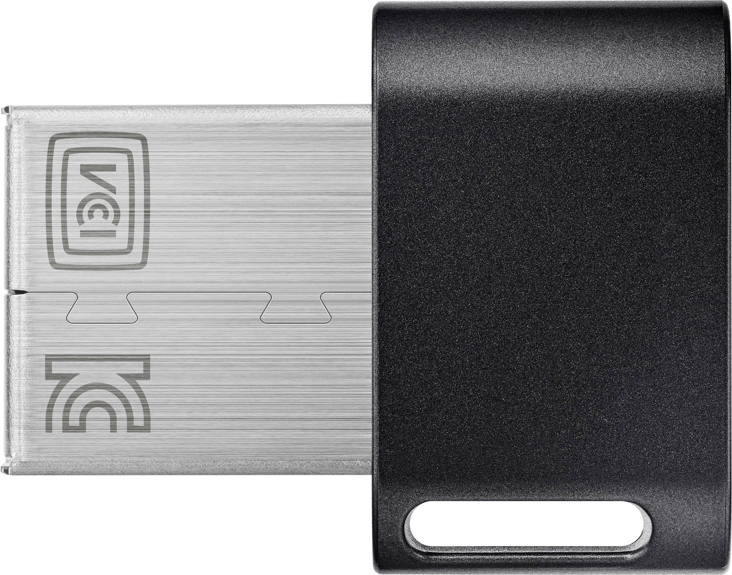 Schwarzer USB-Stick mit einem silbernen Stecker, teilweise sichtbar. Der Stick hat glatte Kanten und eine schlichte, moderne Optik.