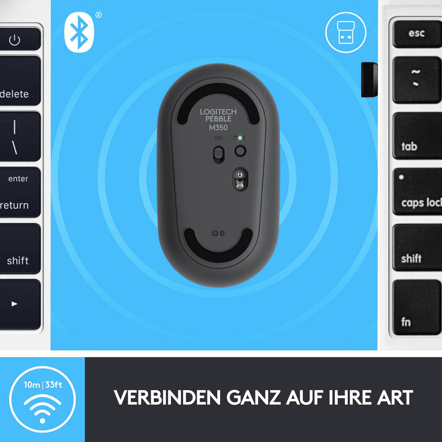 Logitech Pebble M350 Maus Bluetooth®, Funk Optisch Schwarz 3 Tasten 1000 dpi Geräuscharme Tasten