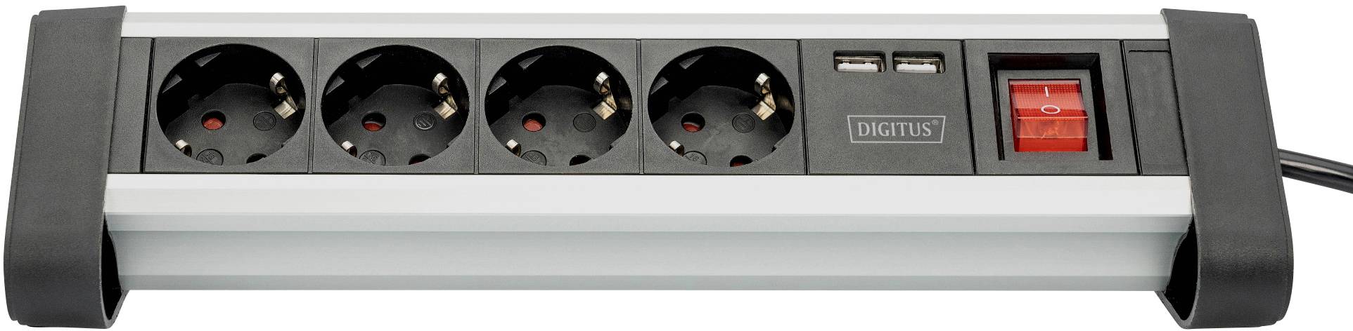 Digitus DA-70614 Steckdosenleiste mit Schalter Aluminium, Alusilber, Schwarz, Silber Schutzkontakt 1St.