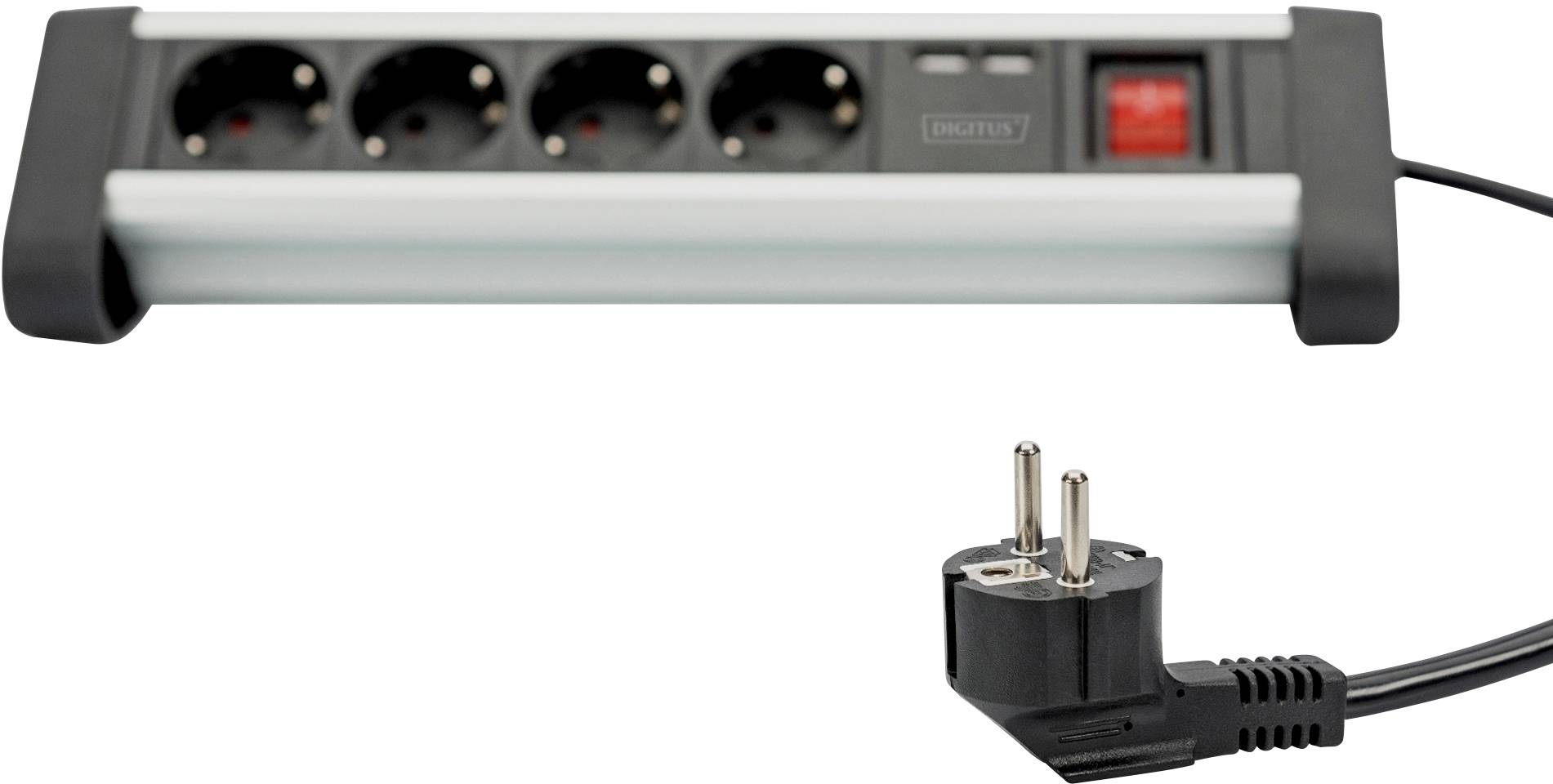 Digitus DA-70614 Steckdosenleiste mit Schalter Aluminium, Alusilber, Schwarz, Silber Schutzkontakt 1St.