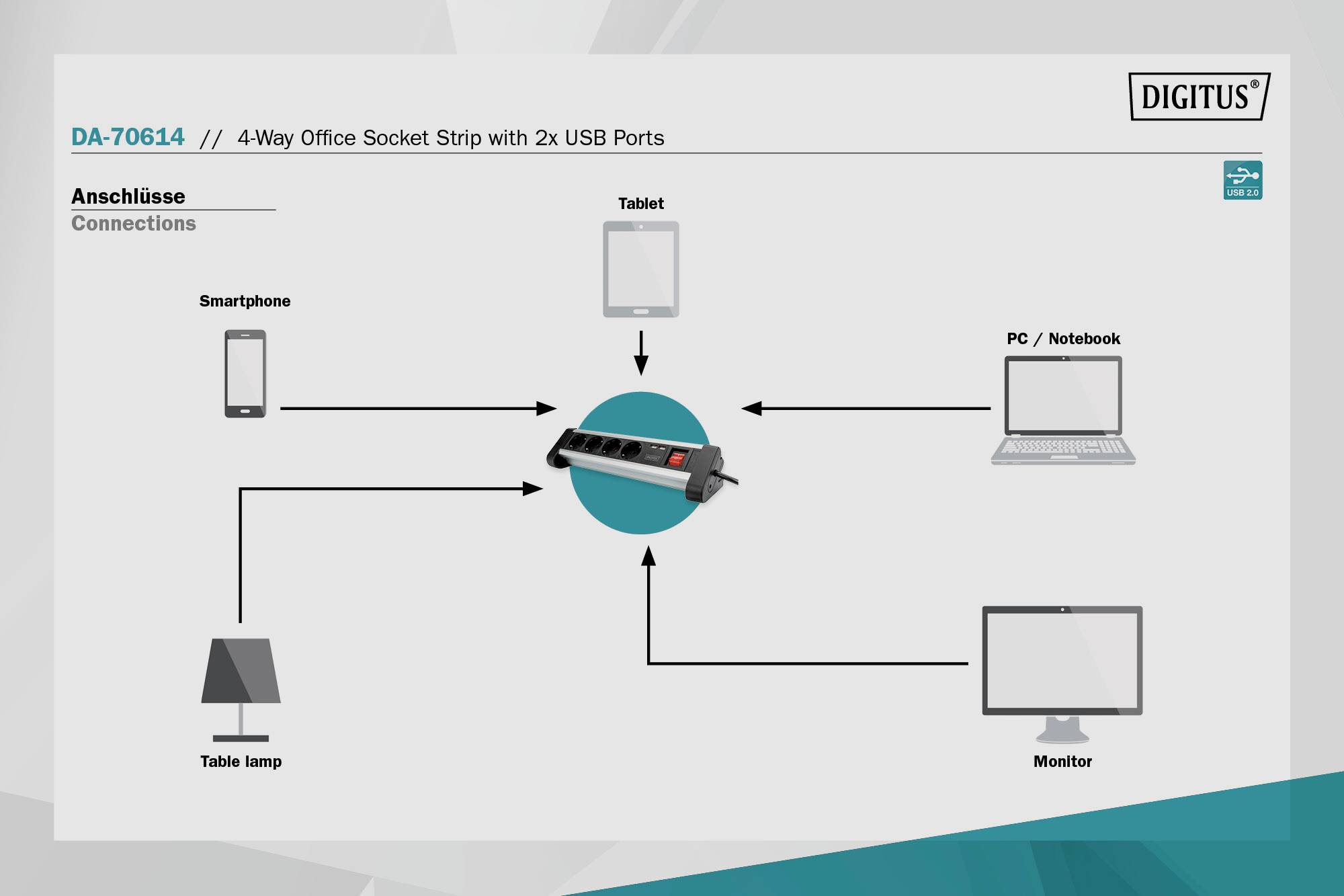 Digitus DA-70614 Steckdosenleiste mit Schalter Aluminium, Alusilber, Schwarz, Silber Schutzkontakt 1St.