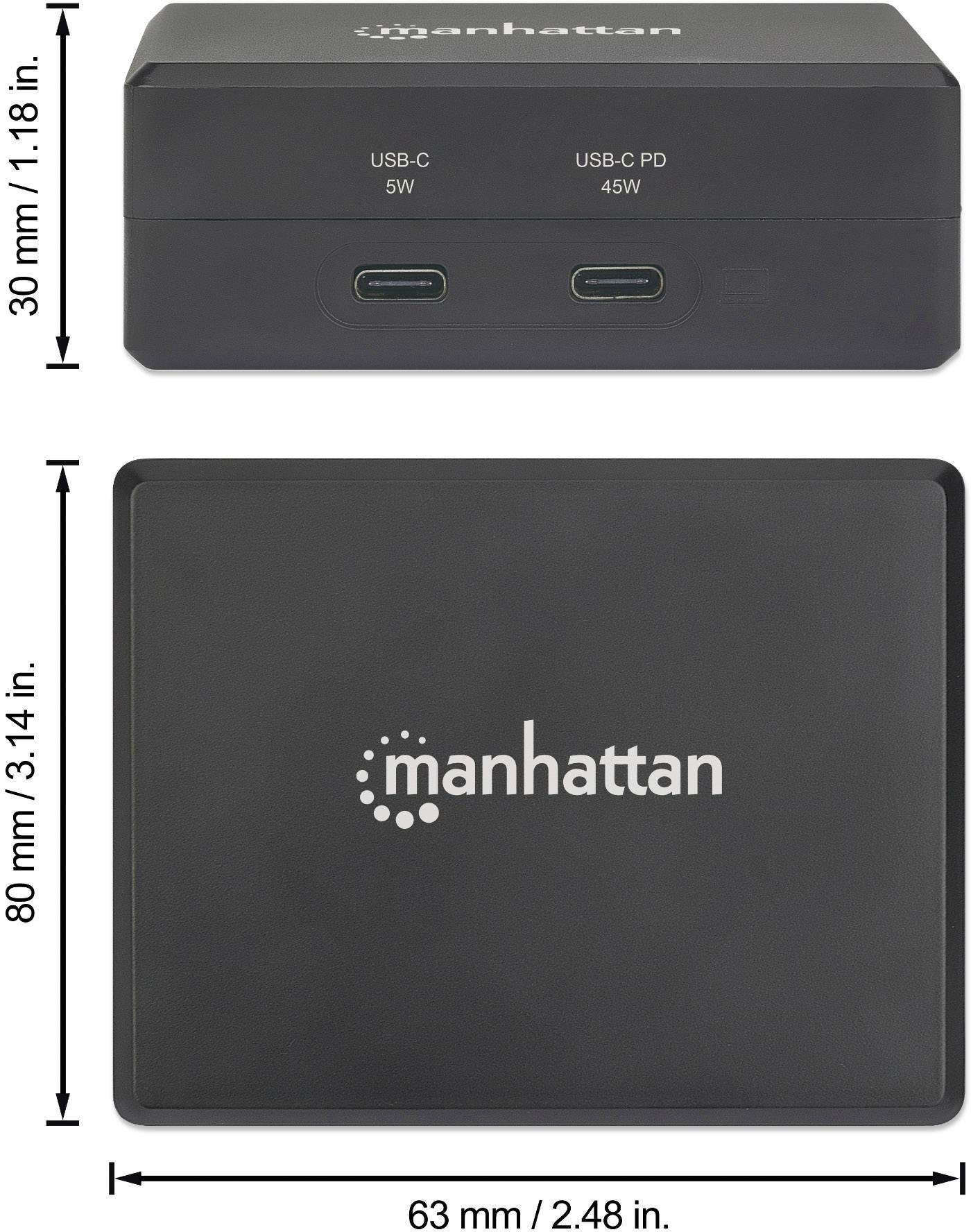 Manhattan USB-C® Dockingstation Smart Video PD-Ladehub 1xHDMI 1xUSB-C PD(45W) 1xUSB-C(5V/1A) 2xUSB3.2 Gen1 Typ A Passend für Marke Dockingstations: