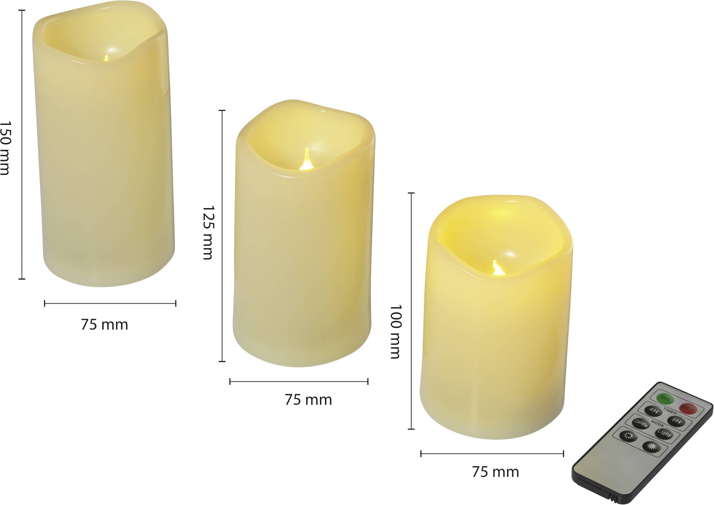 Sygonix SY-4531612 LED-Kerze 3er Set Elfenbein Warmweiß (Ø x H) 7.5cm x 15cm Timer