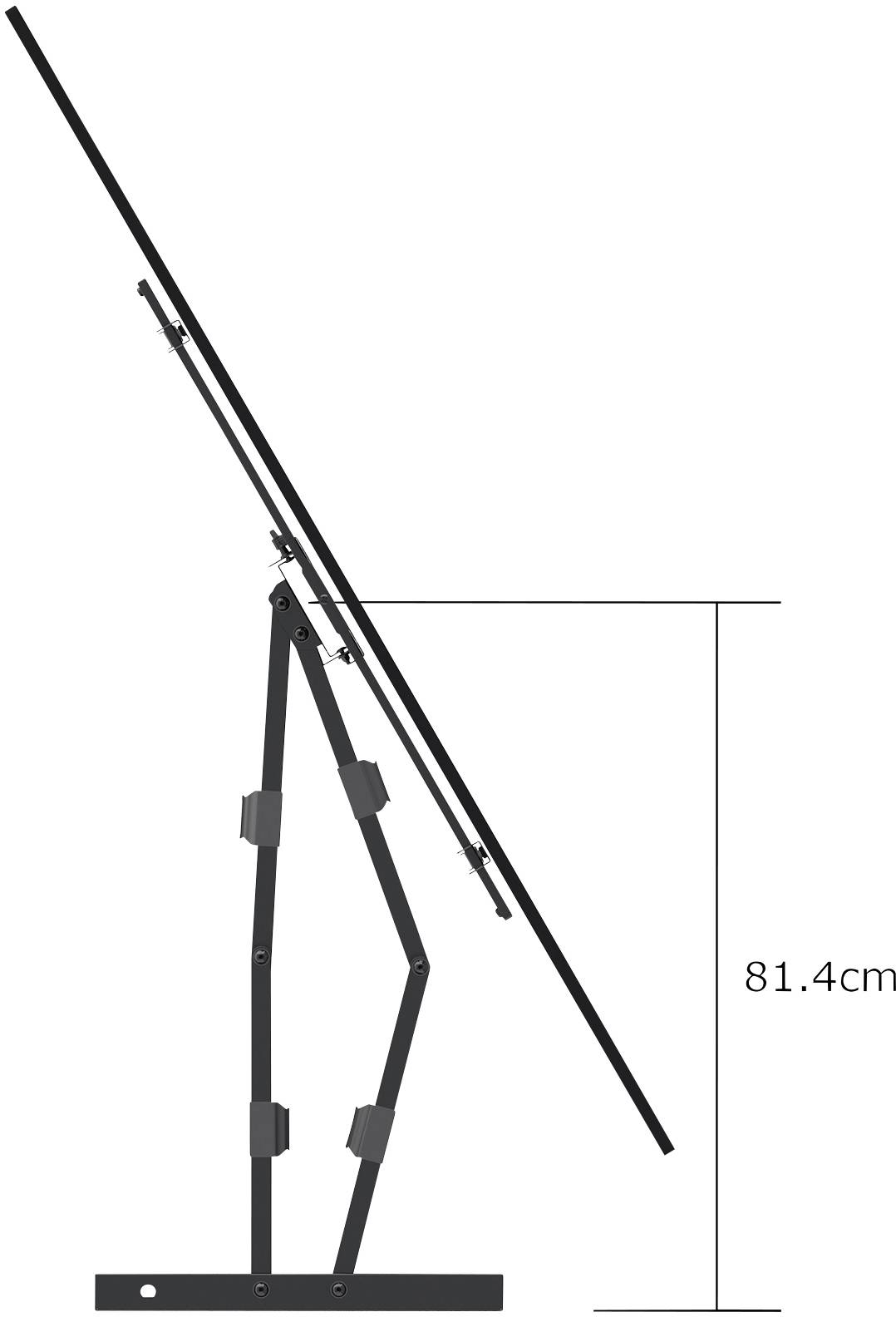Illustration eines verstellbaren Ständers mit einem Winkel von 81,4 cm.