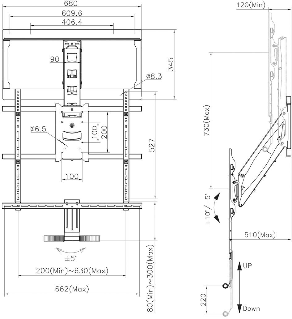 My Wall HP 55 L TV-Wandhalterung Gasdruck-Technik, Höhenverstellbar, Neigbar, Schwenkbar Höhenverstellbar, Drehbar, Neigbar, Rotierbar