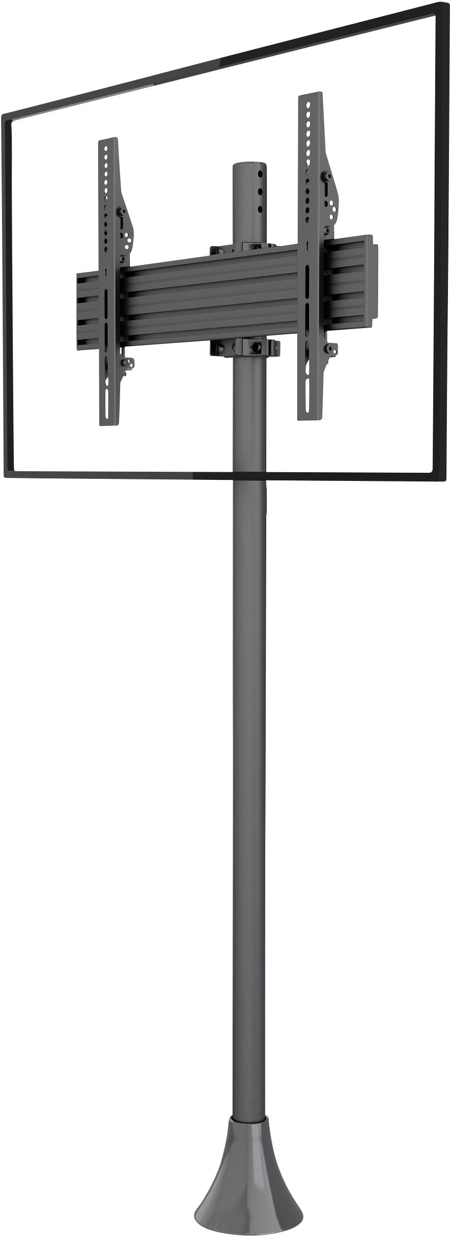 Ein freistehender Monitorständer mit Schwenkarm und rechteckiger Basis, passend für Wand- oder Deckenmontage. Ideal für Präsentationen.