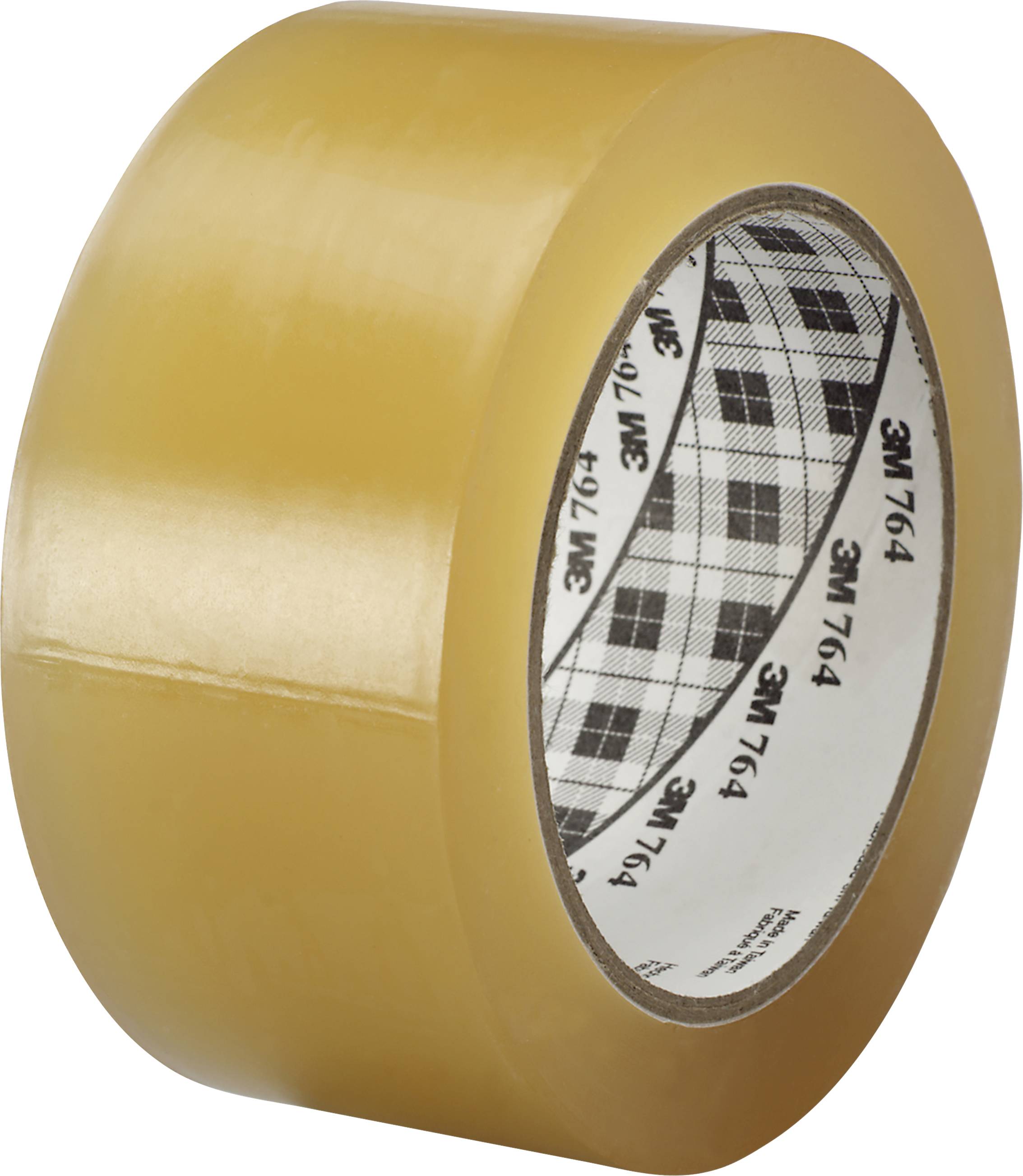 Eine Rolle braunes Klebeband, 3M 764, steht aufrecht.