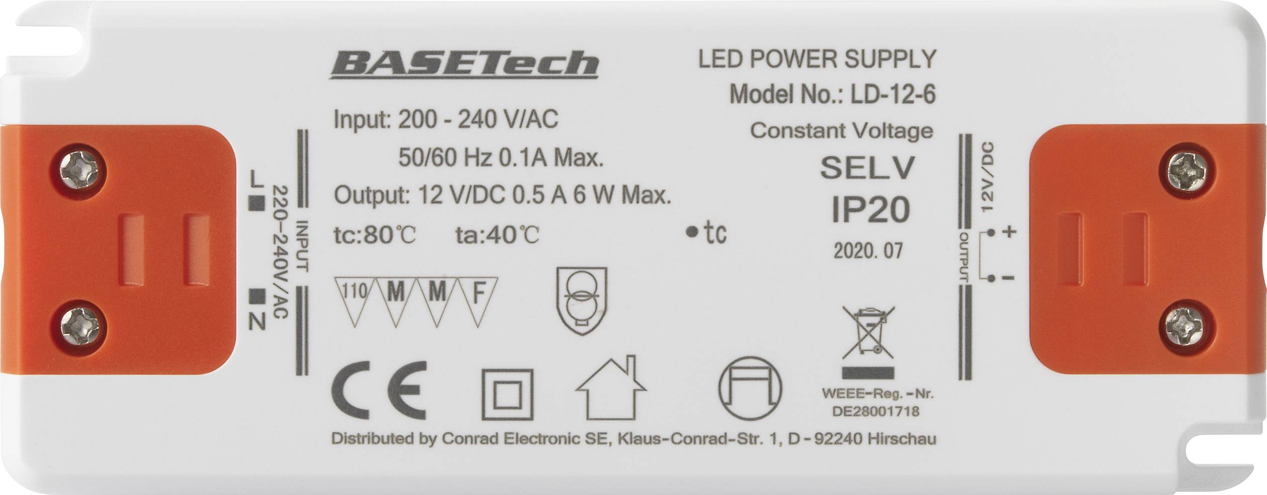 Basetech LD-12-6 LED-Trafo Konstantspannung 6W 0.5A Möbelzulassung, Überspannung, Montage auf entflammbaren Oberflächen 1St.