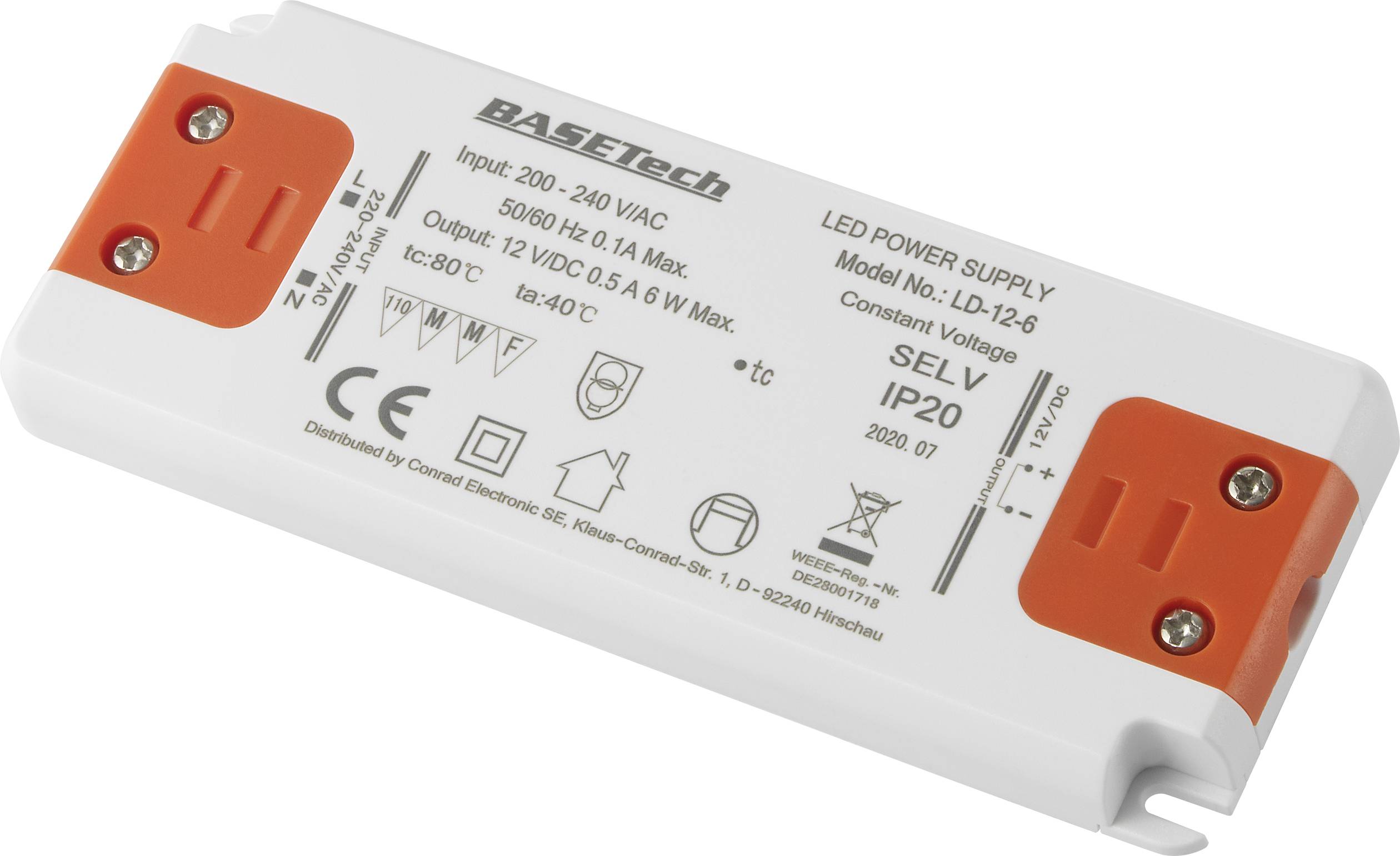 Basetech LD-12-6 LED-Trafo Konstantspannung 6W 0.5A Möbelzulassung, Überspannung, Montage auf entflammbaren Oberflächen 1St.