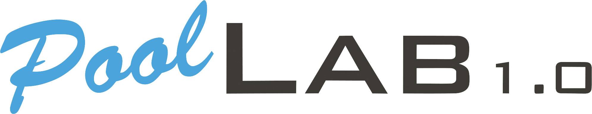 'PoolLAB 1.0' Logo in blau und schwarz.