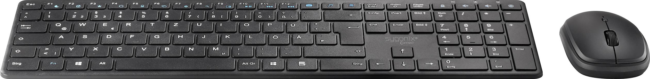 Sygonix Connect SC-KMC-200 Kabellos Nummernblock, Maus-Set Multimediatasten Deutsch, QWERTZ Schwarz
