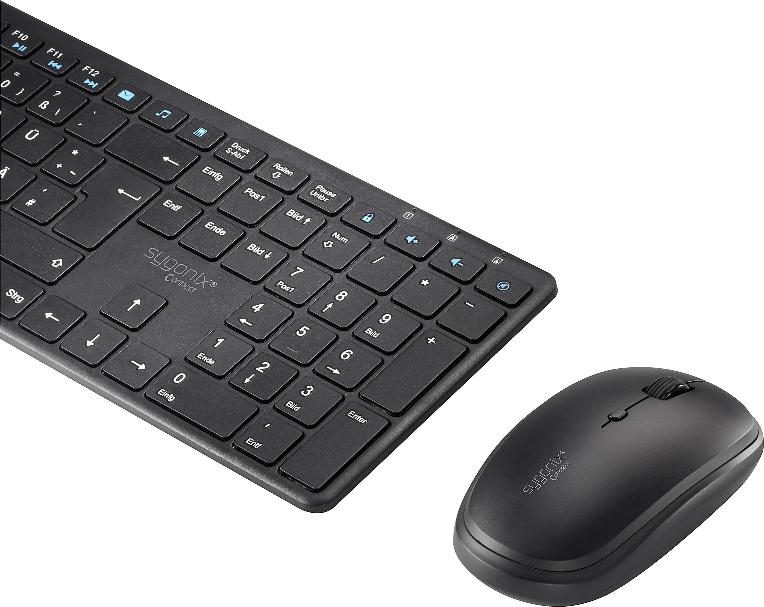 Sygonix Connect SC-KMC-200 Kabellos Nummernblock, Maus-Set Multimediatasten Deutsch, QWERTZ Schwarz