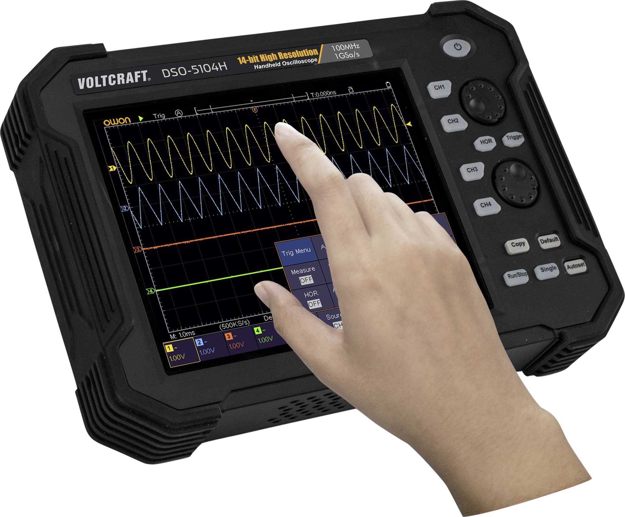 VOLTCRAFT DSO-5104H Hand-Oszilloskop kalibriert (DAkkS-akkreditiertes Labor) 100MHz 4-Kanal 1 GSa/s 40 Mpts 14 Bit