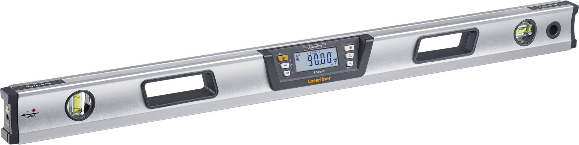 Digitaler Wasserwaage mit LCD-Display zeigt eine Neigung von 90.0° an, ideal zum genauen Ausrichten in Bauprojekten.
