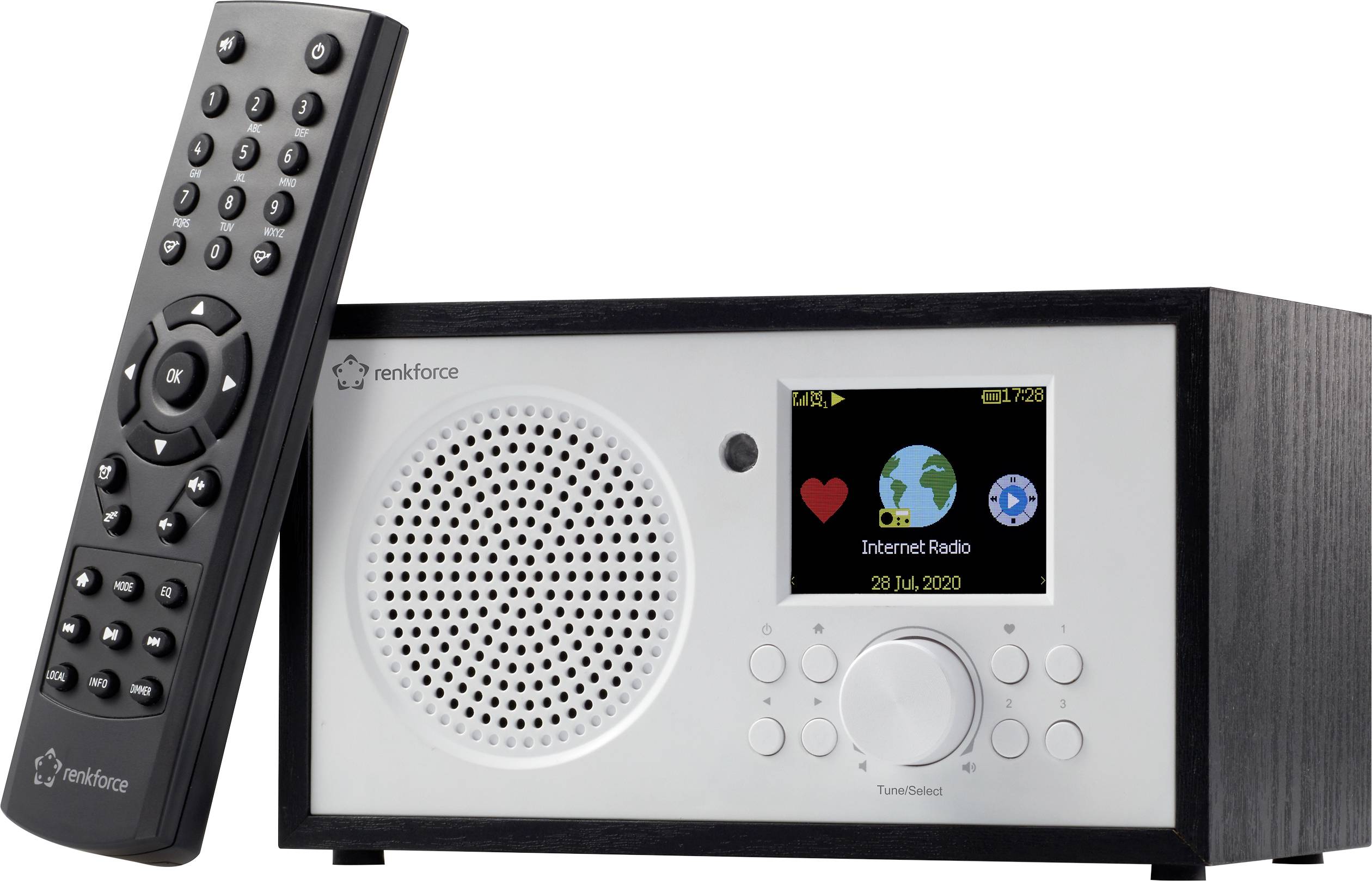 Renkforce RF-IR-MONOV2 Internet Tischradio Internet WLAN, Internetradio Akku-Ladefunktion, DLNA-fähig, Inkl. Fernbedienung Weiß-Schwarz