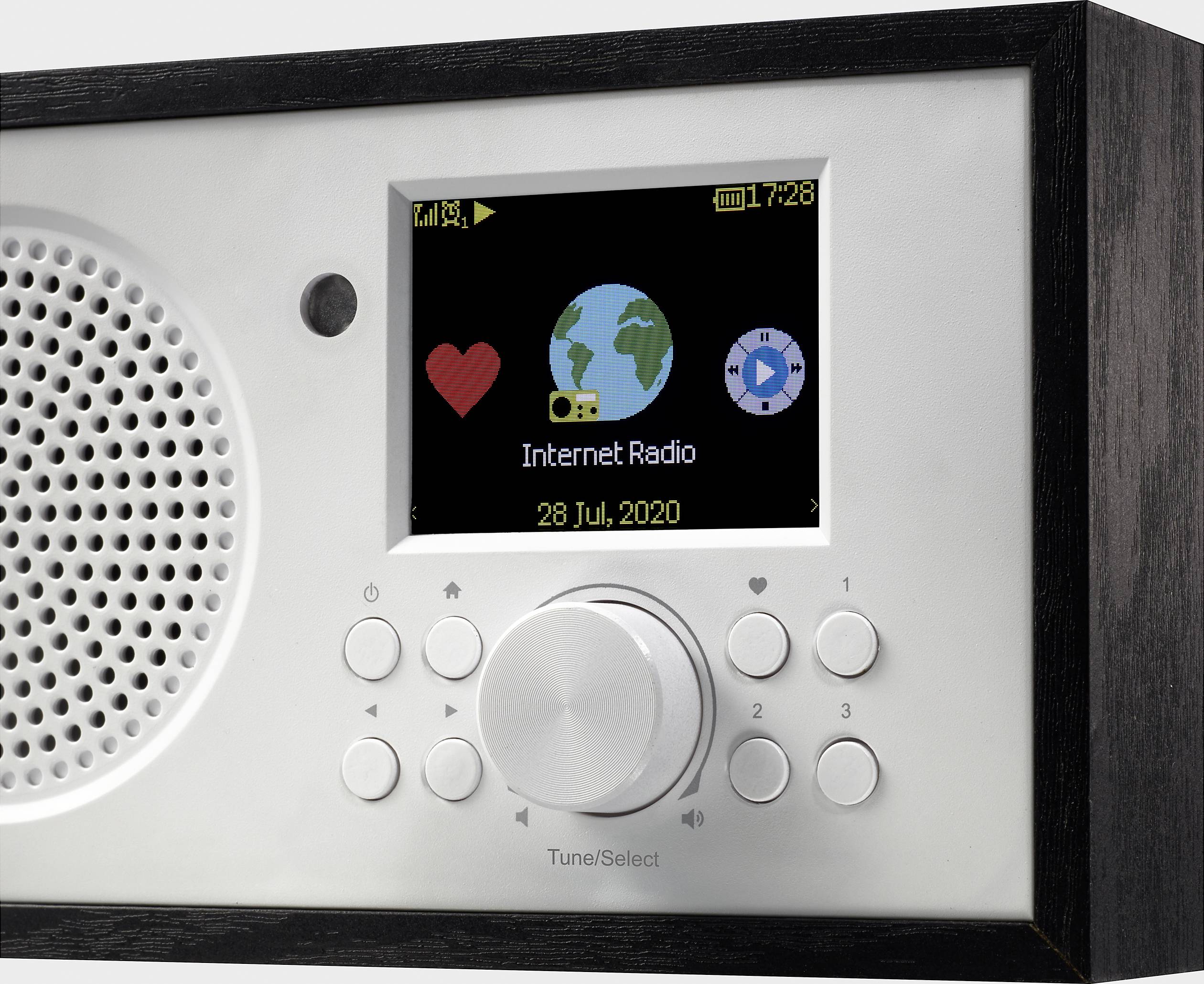 Renkforce RF-IR-MONOV2 Internet Tischradio Internet WLAN, Internetradio Akku-Ladefunktion, DLNA-fähig, Inkl. Fernbedienung Weiß-Schwarz