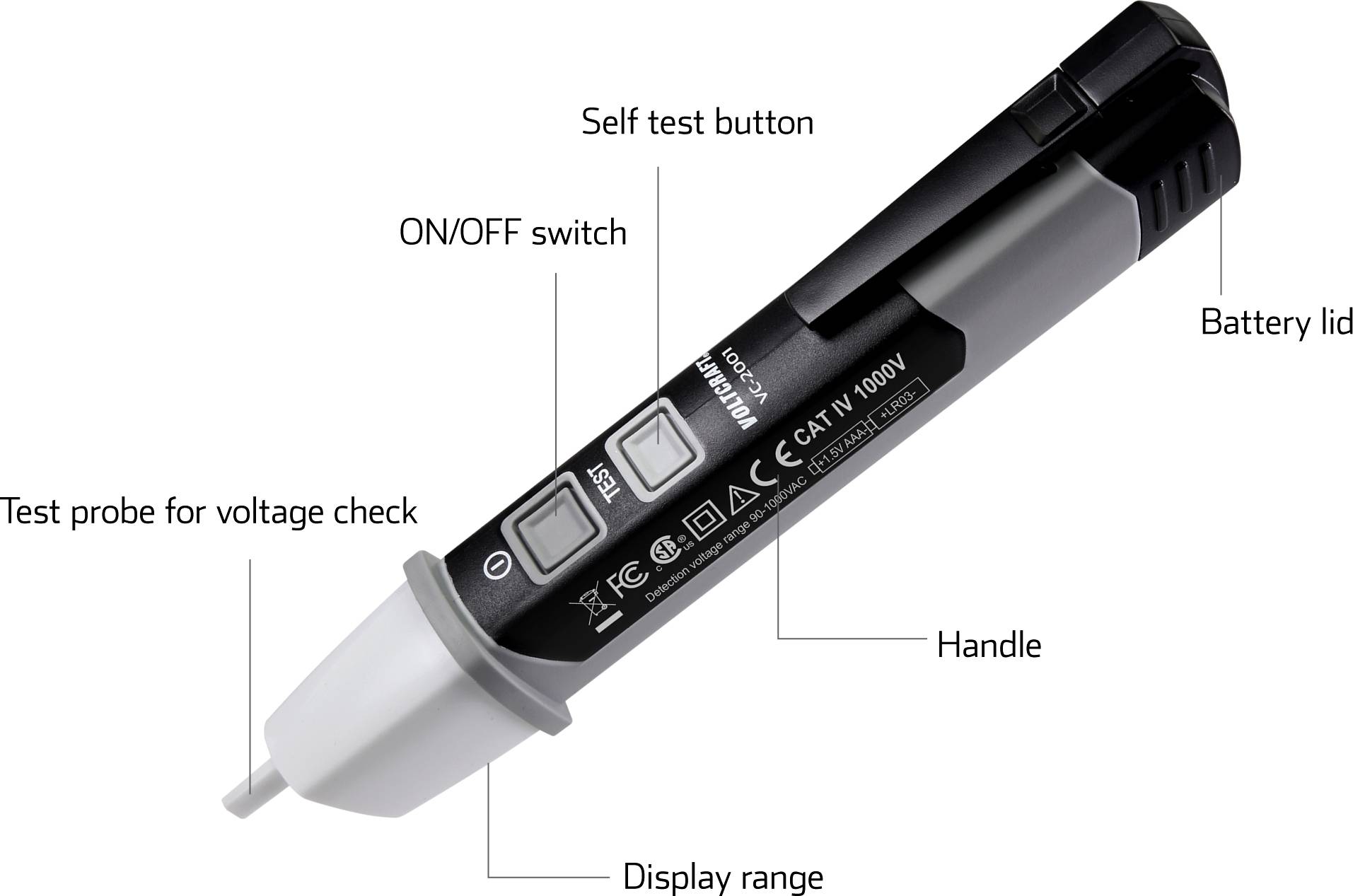 VOLTCRAFT VC-2001 Berührungsloser Spannungsprüfer CAT IV 1000V LED, Akustik
