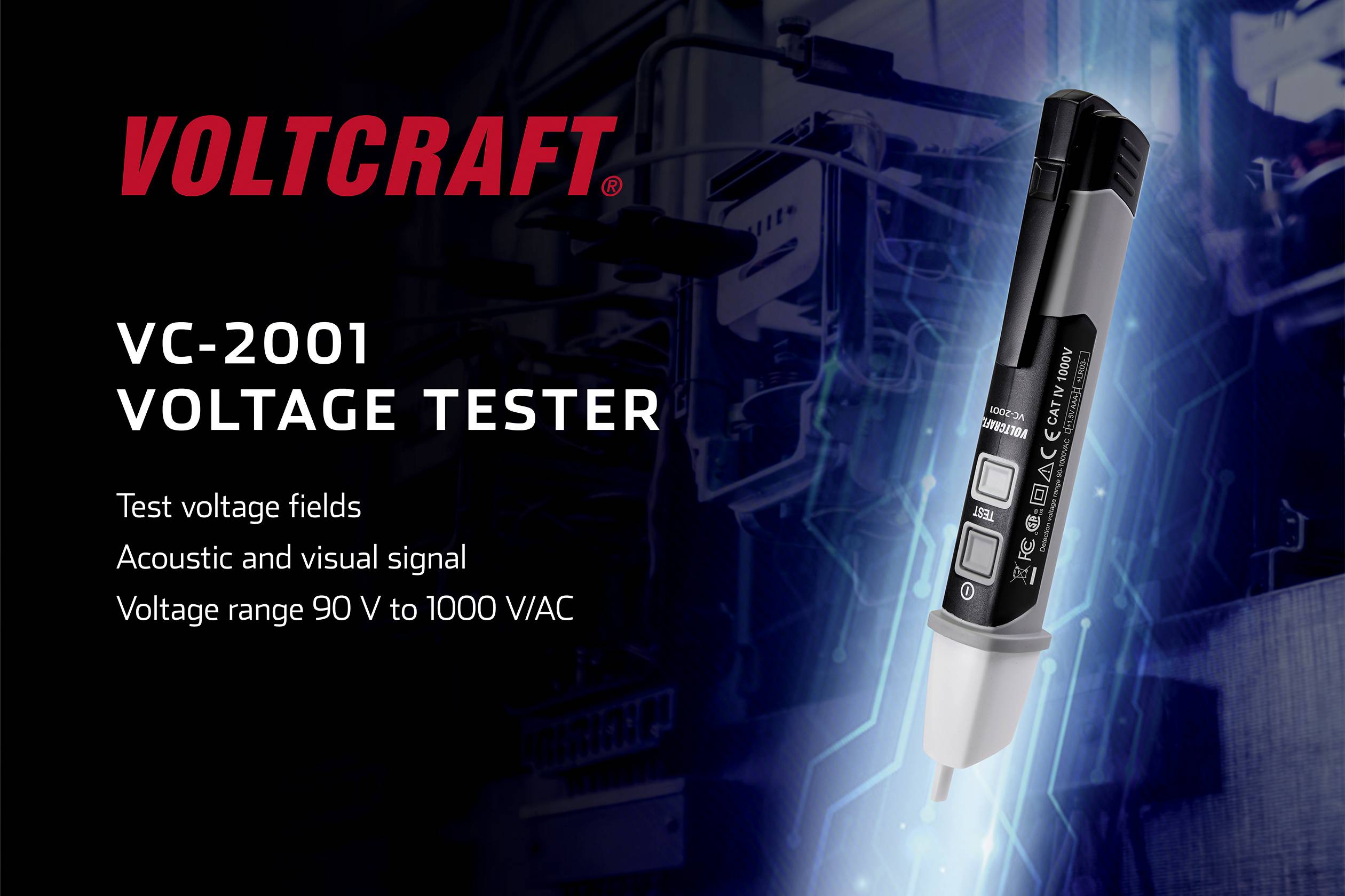 VOLTCRAFT VC-2001 Berührungsloser Spannungsprüfer CAT IV 1000V LED, Akustik